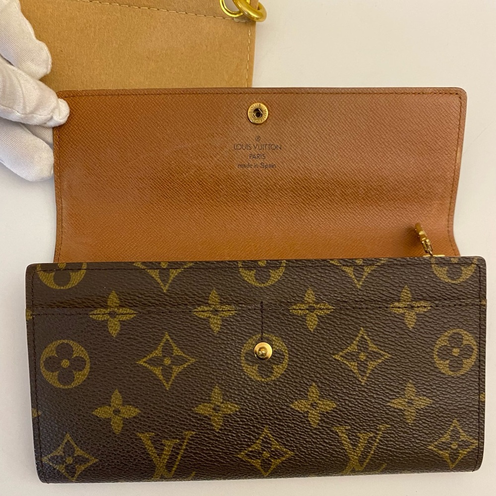 😍Auth Louis Vuitton Sarah Mono Long Wallet w/unbranded Gold Chunky Chain LN - Picture 9 of 11